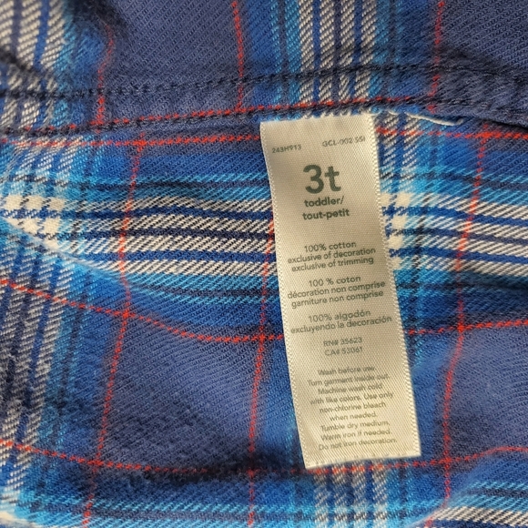 Carter's Blue Red White Plaid Flannel Button Down Shirt Toddler Boy Size 3T EUC - Picture 2 of 14